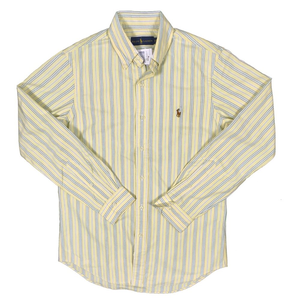 NEW Polo Ralph Lauren Shirt! Yellow Blue Green White Stripes Thick Oxford Fabric